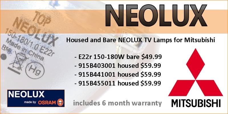 Osram NEOLUX TV Lamps For Mitsubishi Rear Projection TVs. Housed and Bare Lamps. Includes 6 Month Warranty.